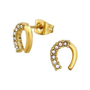 14K Gold Stainless Steel Horseshoe Crystal Stud Earrings